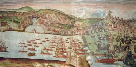 'Entrance of the fleet in Lisbon', fresco in the hall of Portugal in the Palace of the Marquis o?