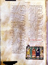 Page of the 'Codex Vigiliano' with illustration of Recesvinto accompanied by Oroncio, Antonio and?
