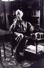 Bertrand Russell (1872-1970) in the library of his home on his 90th birthday, 1962, philosopher, ?