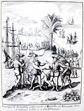 Francisco de Bobadilla arresting Christopher Columbus and his brothers, engraving in the work 'De?