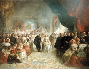 Philip IV, his court and the Meninas' detail, oil by Eugenio Lucas, 1858.