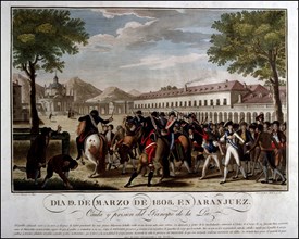 Mutiny of Aranjuez, fall and imprisonment of Manuel Godoy, Prince of Peace, March 19, 1808.