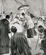Last Sacraments administered to Pope Leon XIII' engraving in the 'Ilustración española y americana'.