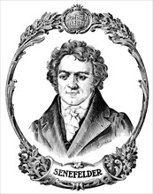 Louis Senefelder (1771-1834), inventor of lithography, born in Prague.