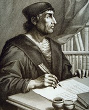 Antonio de Nebrija (1444-1522), Spanish humanist and grammarian, engraving in the collection 'Ill?
