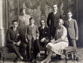 King Alfonso XIII of Spain (1886-1941) with his sons, Don Jaime, Dona Beatriz, Don Gonzalo, Don A?