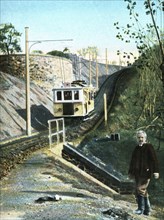 Electric funicular railway up to Mount Vesuvius in Naples, 1910.