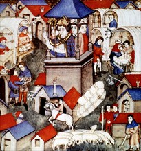 Blessing of the fair of Saint-Denis in Paris, 14th century miniature.