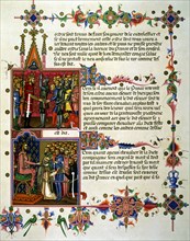 Investiture of a gentleman. Delivery of the sword. Page of the 14th century manuscript 'Order of ?