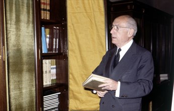 Enrique Tierno Galván (1918-1986), professor and Spanish politician, photo 1983.