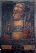 Alejandro Borgia, Alejandro VI (1431-1503). Pope  (1492-1503). Oil painting on guadamacil.