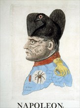 Napoleon Bonaparte (1769-1821), French emperor, satirical engraving.