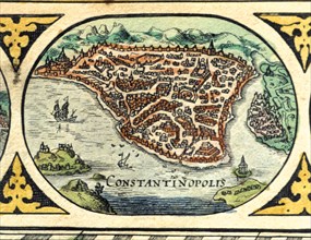 Constantinople, colored engraving from the book 'Le Theatre du monde' or 'Nouvel Atlas', 1645, cr?