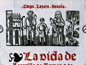 The Life of Lazarillo de Tormes, engraving on the cover, 16th century edition.
