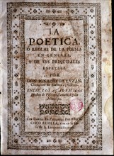 Cover of the first edition of 'La poética' (The Poetics) by Ignacio de Luzán, printed in Zaragoza?