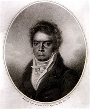 Ludwig Van Beethoven (1770-1827), German composer, drawing by Luis Letrenne en 1814.