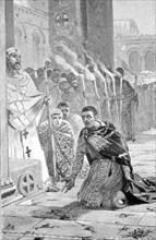 Theodosius I 'the Great', Flavio (34 -395), Roman emperor, doing penance as an Orthodox Christian.