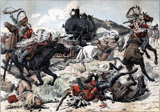 Passengers train, attacked by a tribe of Red Indians in Arizona, drawing published in the Petit J?