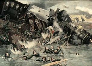 Derailment of a Russian military train, falling into the river Dornat, the train carried infantry?