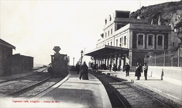 Arenys de Mar station, village in the coast of Barcelona, 1910.