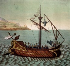 Reconstruction of a Roman ship 'El Corvo di Duillio', from customs and manners of the people, Fer?