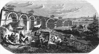Railway line from Paris to Mulhouse, construction of the Nogent viaduct over the Marne river in M?