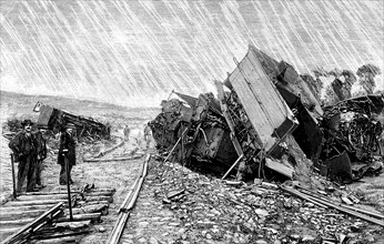 Railway accident in Saint-Brieuc, in July 1895, engraving of the time.