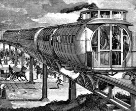 Draft of a new underground railway in Vienna in 1887, engraving of the time.