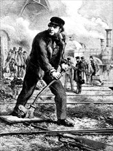 A Belgian railway pointsman, engraving 1886.