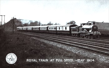 Royal train travelling at high speed in May 1904. Rail Way Company, London & North Western.