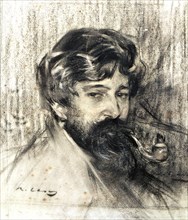 Portrait of  Santiago Rusiñol (1861 - 1931),  Catalan painter and writer, charcoal drawing by Ram?