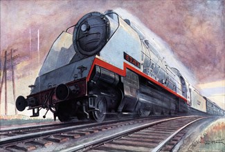 Locomotive Super - Mountain 241-101 leading passengers travelling to New York to Havre, drawing i?
