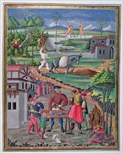 Country Life and hand games, Illustration in 'De Sphera', illuminated manuscript, 15th century.