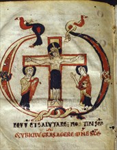 Crucifixion. Miniature in the 'Missale parvum', manuscript on parchment, c. 1075 - 1100.