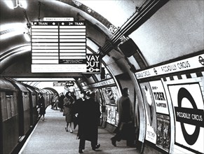 Walk in Picadilly Circus Station, London Underground Railroad, 1950.