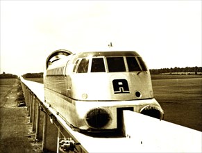 First showing of an inter-city aerotrain near Orleans, France.