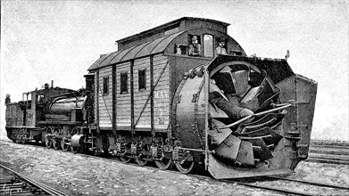North-American rotary machine for clean-out the snow from railroad tracks, 1901.