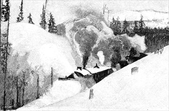 North-American rotary machine, clearing snow from the railroad Canadian - Pacific, 1901.
