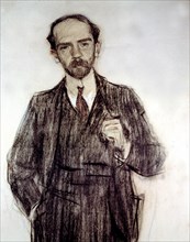 Portrait of Pio Baroja (1872 - 1956), Spanish novelist, charcoal drawing by Ramon Casas.