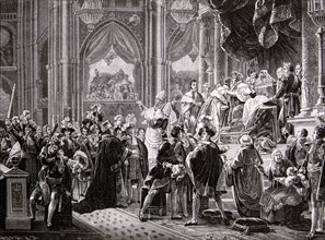 Carlos X (1757-1836), King of France, consecration ceremony in 1825, engraving of  the National L?