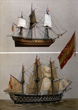 Vessels 'Rayo' and 'Santa Ana' with the insignia flag of Admiral Gravina, who took part in the Ba?