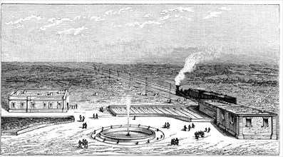 Geok-Tepe station on the Trans-Caspian railway, engraving, 1895.