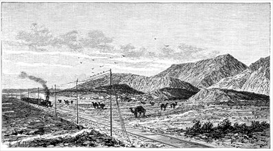 Overview Trans-Caspian railroad near the Kopet - Dagh Mounts, engraving, 1895.
