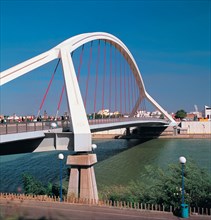 View of the Barqueta bridge in Seville.