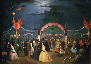 The public garden of Madrid called Paradise at dance night, 1862.