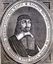 René Descartes (1596 - 1650), French philosopher and scientist, original engraving of Principia P?