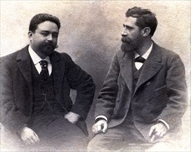 Isaac Albéniz (1860-1909) and Tomás Bretón (1850-1923), Spanish composers, around 1896.