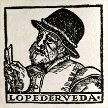 Lope de Rueda (1500-1565, Spanish playwright,  1567 engraving, on the cover of the book 'The Deli?