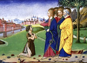A leper approaches Jesus and asks him to cure the illness: Jesus agrees, miniature in the codex o?