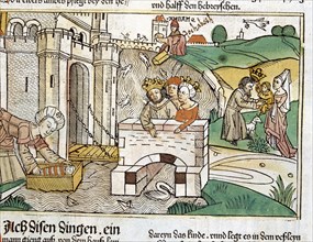 Rescue of Moses, scene in the Bible of Nuremberg written in German, 1483.